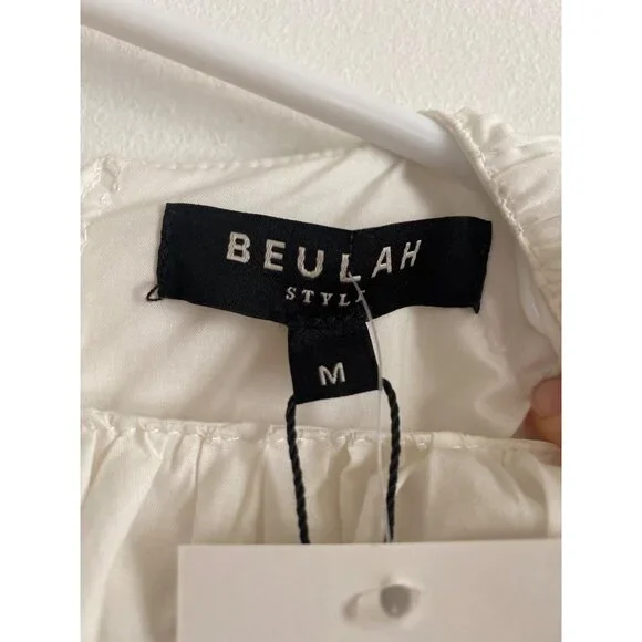 NWT Beulah Style White Tiered Puff Sleeve Dress With Cutout Bow Detail Size M - Picture 5 of 7